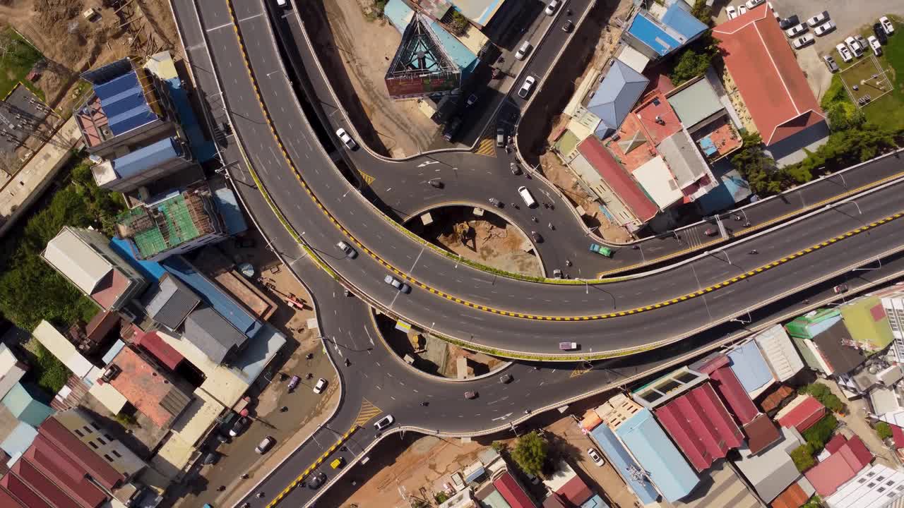 Hun sen flyover bridge Boulevard Phnom Penh city Cambodia, aerial drone