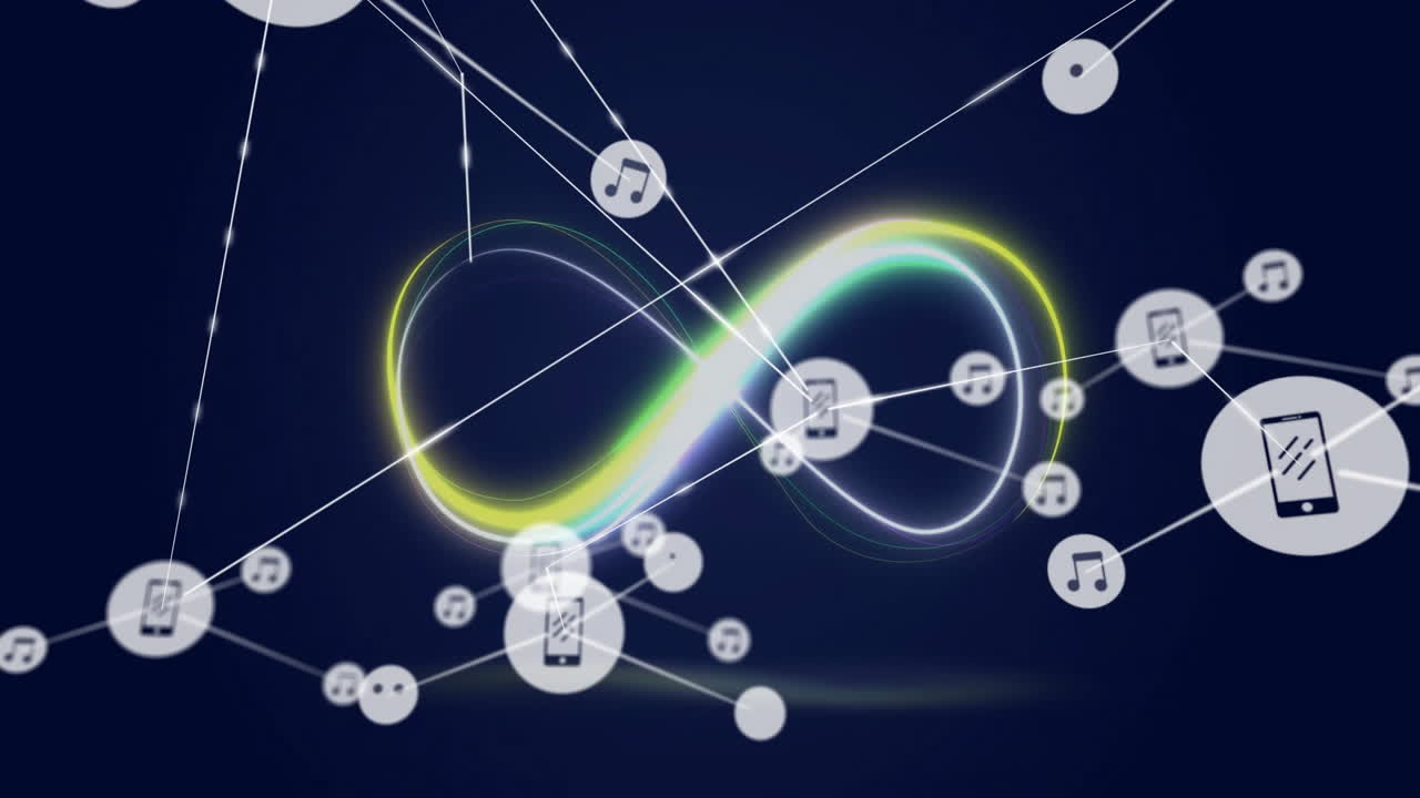 animación de la red de conexiones sobre formas de neón