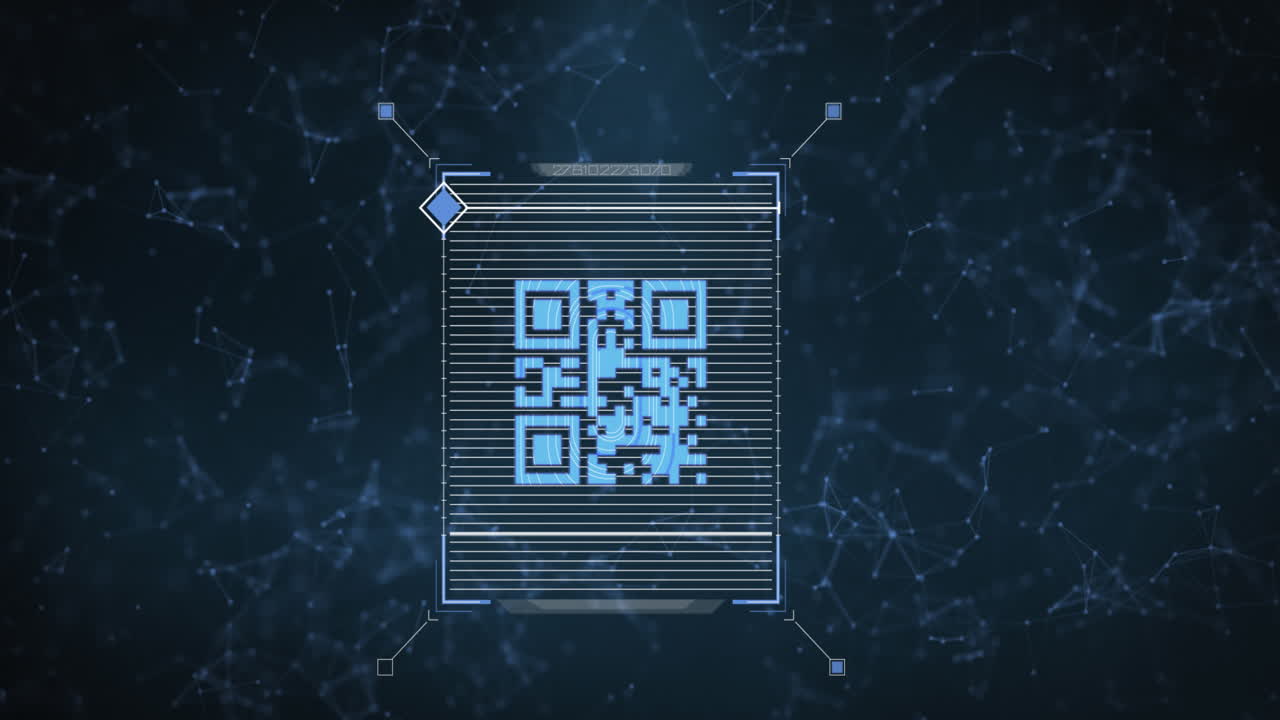 escáner de código qr sobre una red de conexiones contra un fondo azul