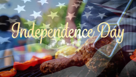 independence day text with flag and barbecue