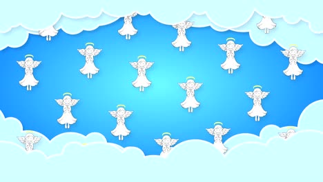 drawn angels with wings fly in the clouds