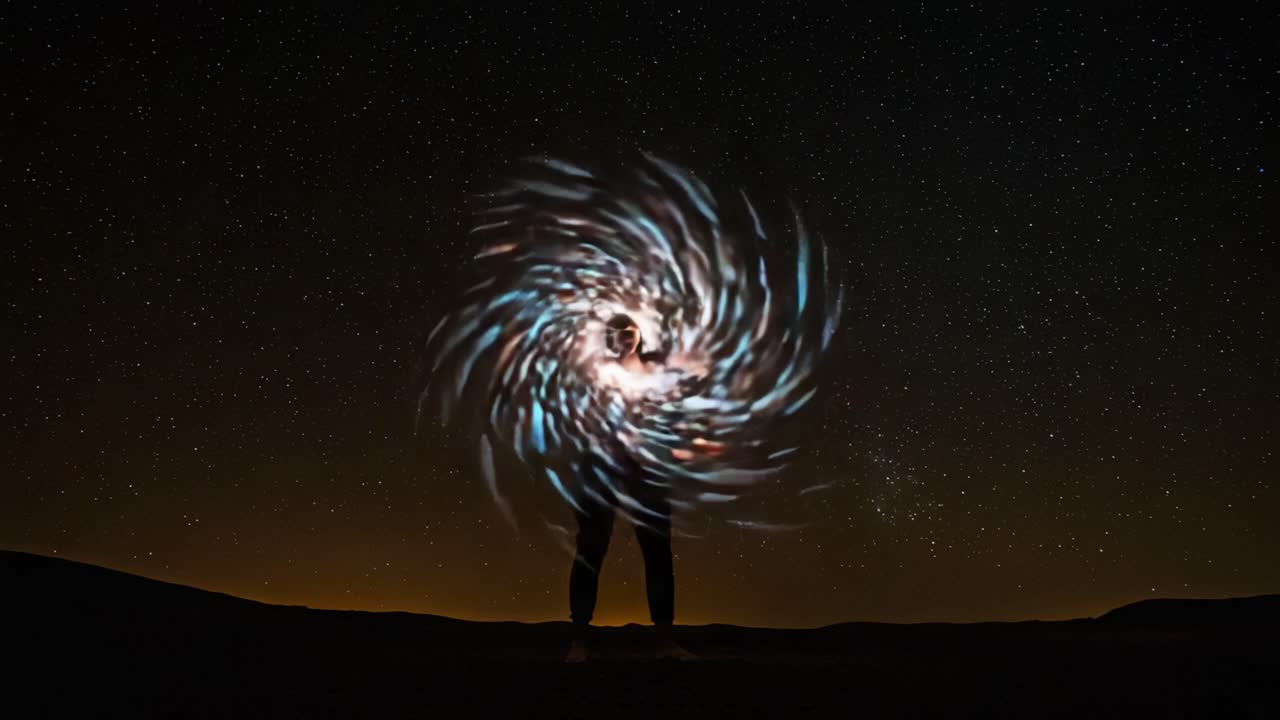 A Mesmerizing Whirl of Cosmic Energy: A Spectacular Display of Light and Motion Under the Starry Night Sky Captured in Stunning Detail