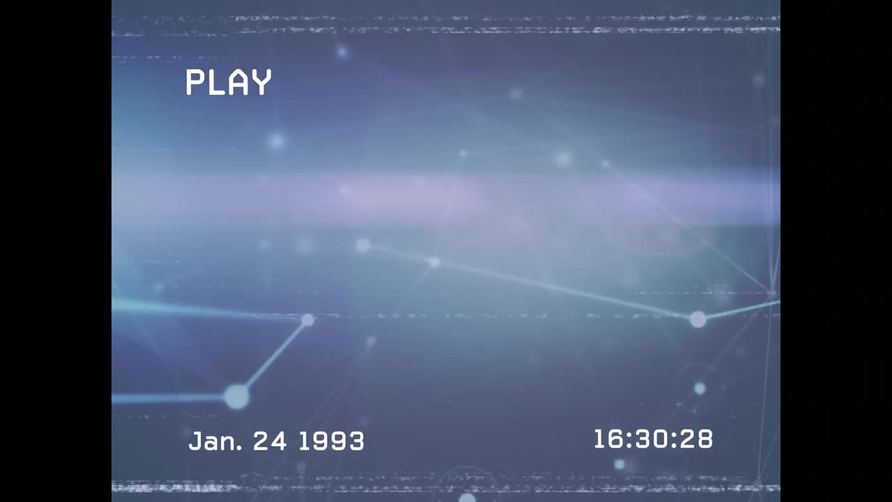 파란색 배경에 대한 연결 네트워크를 통해 vhs 오류 효과의 애니메이션