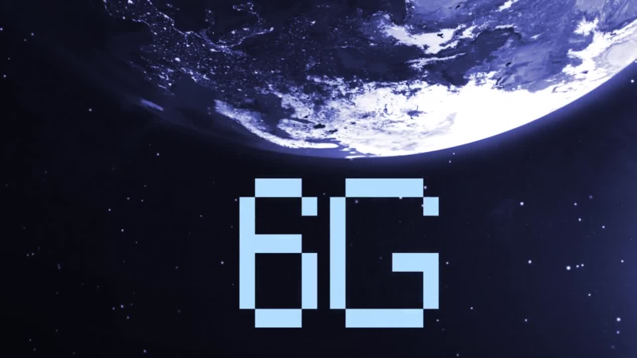 animación del círculo de procesamiento y 6g sobre el globo girando en el espacio