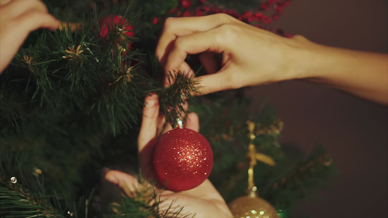 decorando un árbol de navidad
