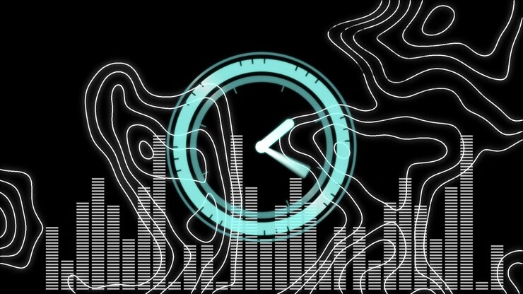 Digital animation of topography against round scanner on black background