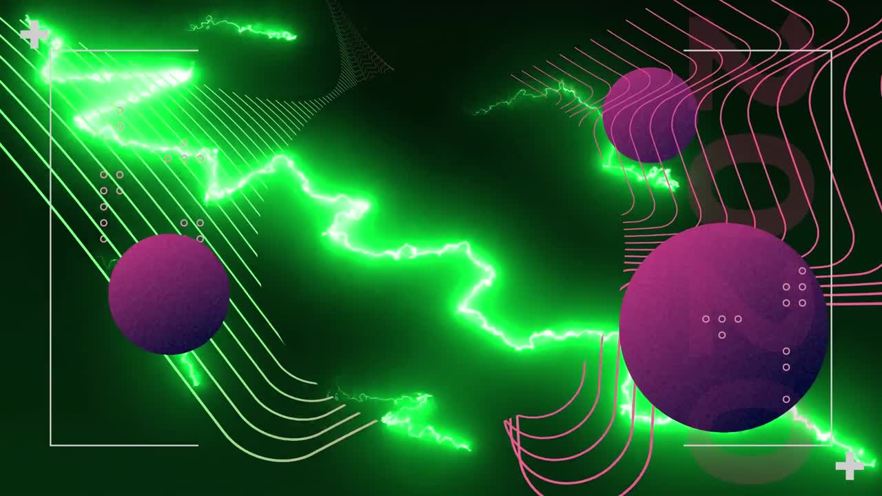 인터페이스 처리 데이터의 애니메이션, 녹색 전기 전류, 평행 곡선 및 구