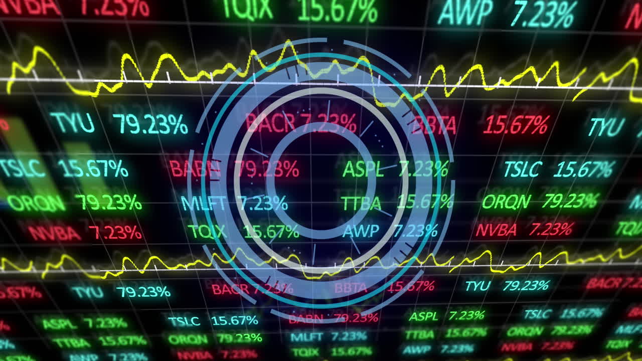 animación del escaneo del alcance y el procesamiento de datos financieros