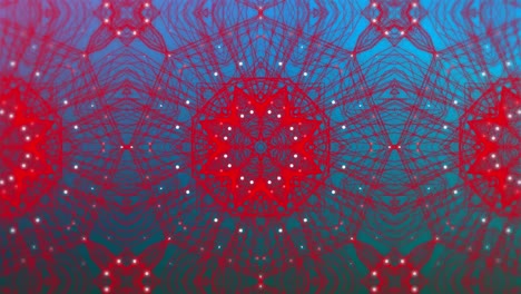 Digital-animation-of-red-kaleidoscopic-shapes-moving-in-hypnotic-motion-against-blue-background