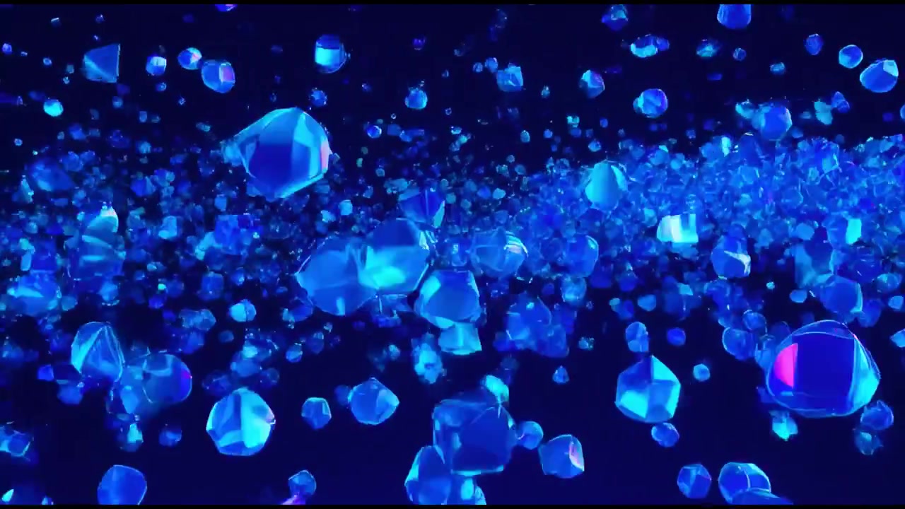 Sfondo animato astratto con cristalli geometrici blu fluttuanti