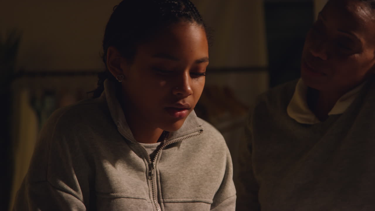 Mother and Daughter Bonding at Night