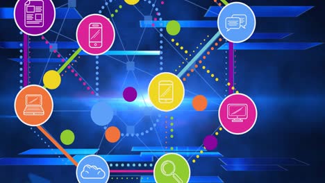 animation of network of connections with digital icons