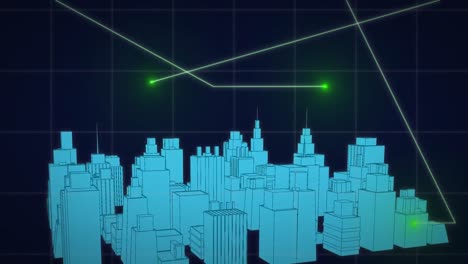Animation-Einer-Digitalen-Stadt-über-Lichtspuren-Auf-Schwarzem-Hintergrund