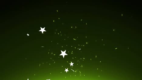 Mehrere-Sternsymbole-Und-Partikel-Schweben-Vor-Grünem-Hintergrund