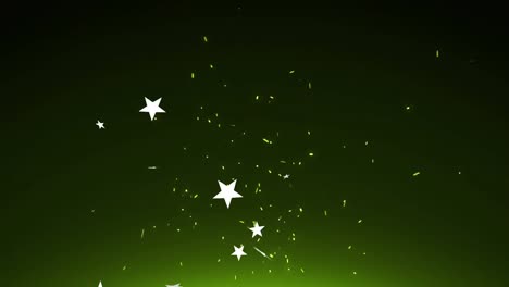 múltiples iconos de estrellas y partículas flotando contra un fondo verde