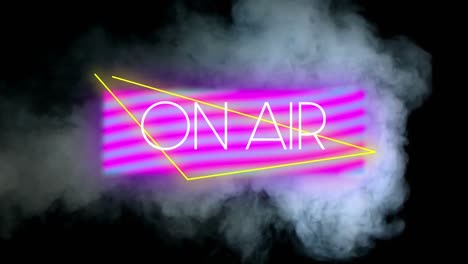 Animation-of-on-air-text-over-neon-shapes-and-smoke-trails