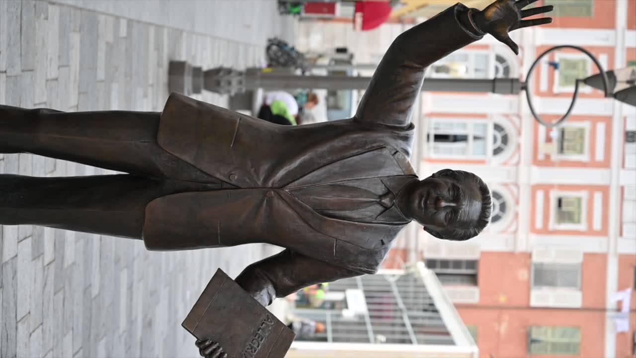 SANREMO, ITALY - 14 SEPTEMBER, 2021: Mike Bonjiorno Allegria statue in city downtown