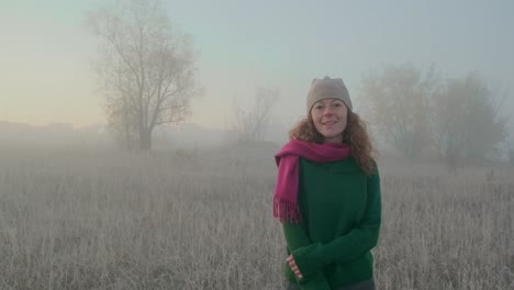 woman in a foggy field