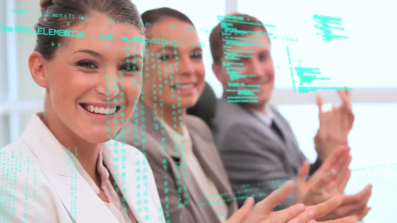 animación del procesamiento de datos financieros sobre personas de negocios en la oficina