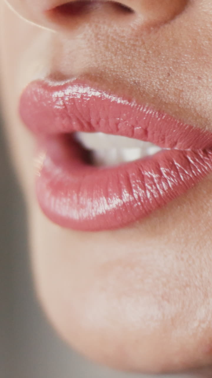 Detailed Close-up of Woman's Mouth and Lips Speaking