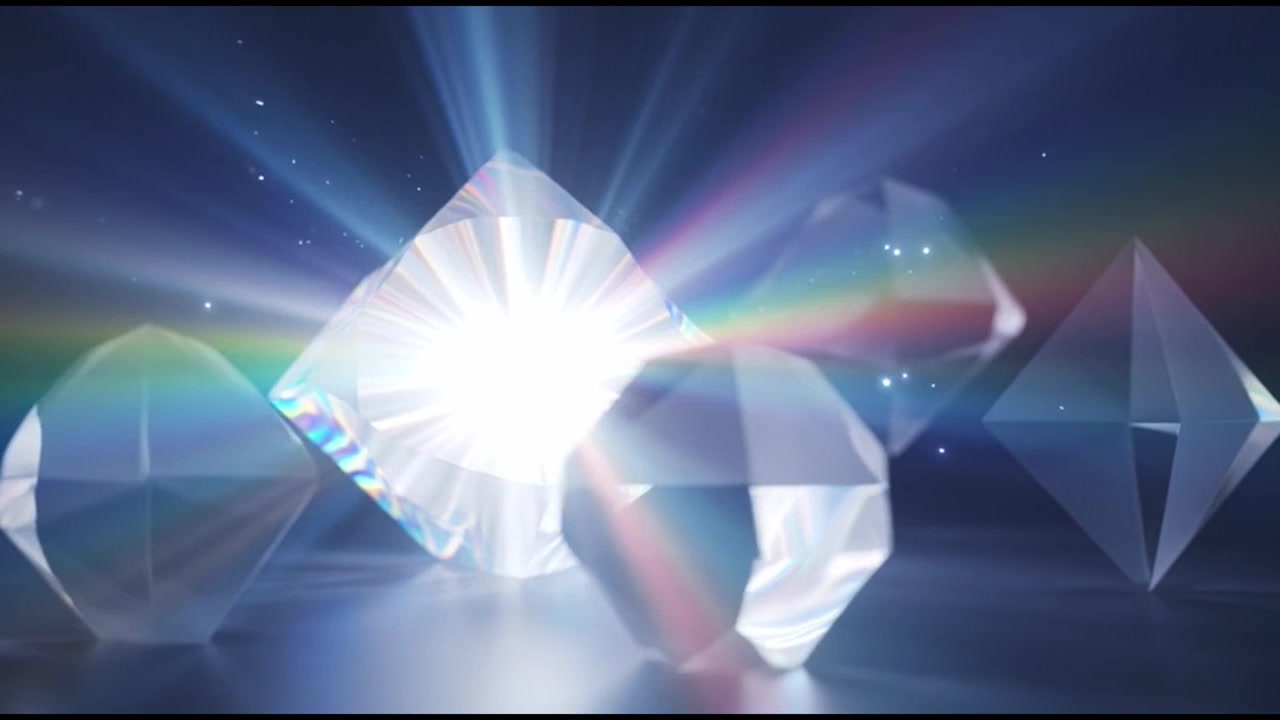 Cristalli geometrici astratti con rifrazione di luce luminosa