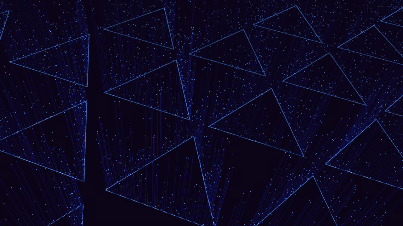 Floating blue triangles a mesmerizing pattern of glowing depth