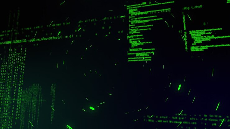 Animation der Datenverarbeitung in Grün auf schwarzem Hintergrund mit roten Lichtern