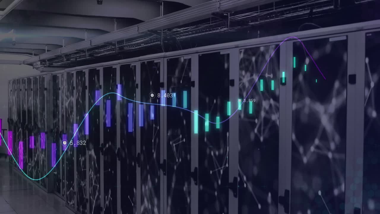 Animazione dell'elaborazione di dati finanziari su server di computer