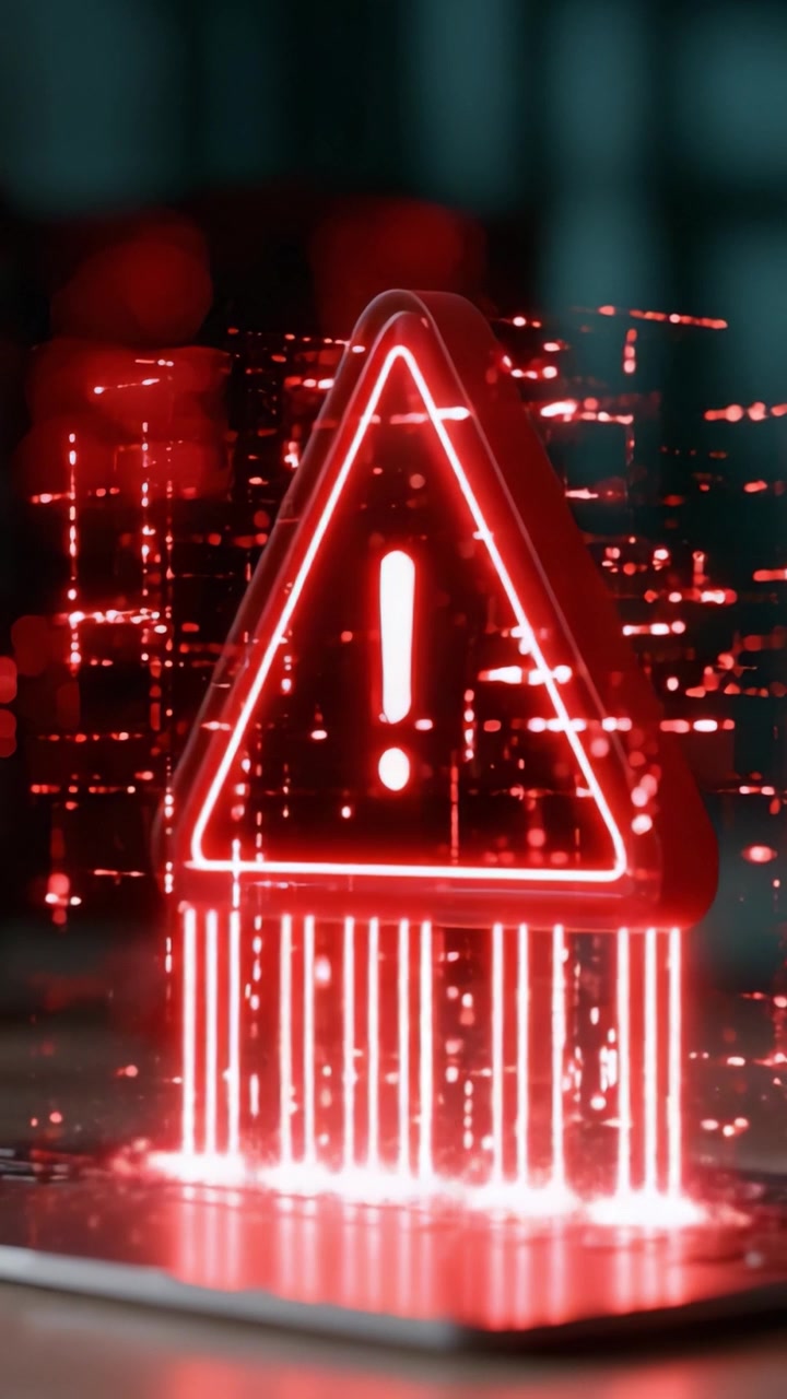 A High-Tech Warning Sign Illuminates a Modern Laptop with a Striking Red Alert Symbol, Representing Urgency and Potential Threats in the Digital World.