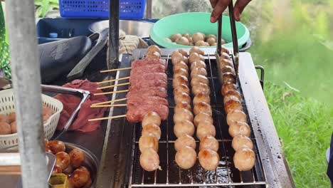 grilled sausages and meatballs street food