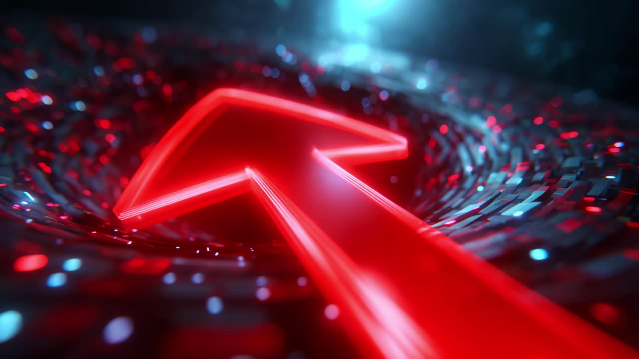 A Dynamic Visualization of a Red Arrow Moving Through a Spiral of Light, Creating a Stunning Contrast with the Surrounding Dark and Luminous Background in a Futuristic Setting