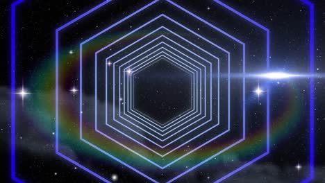 animación digital de formas hexagonales en movimiento sin fisuras contra estrellas brillantes en el espacio