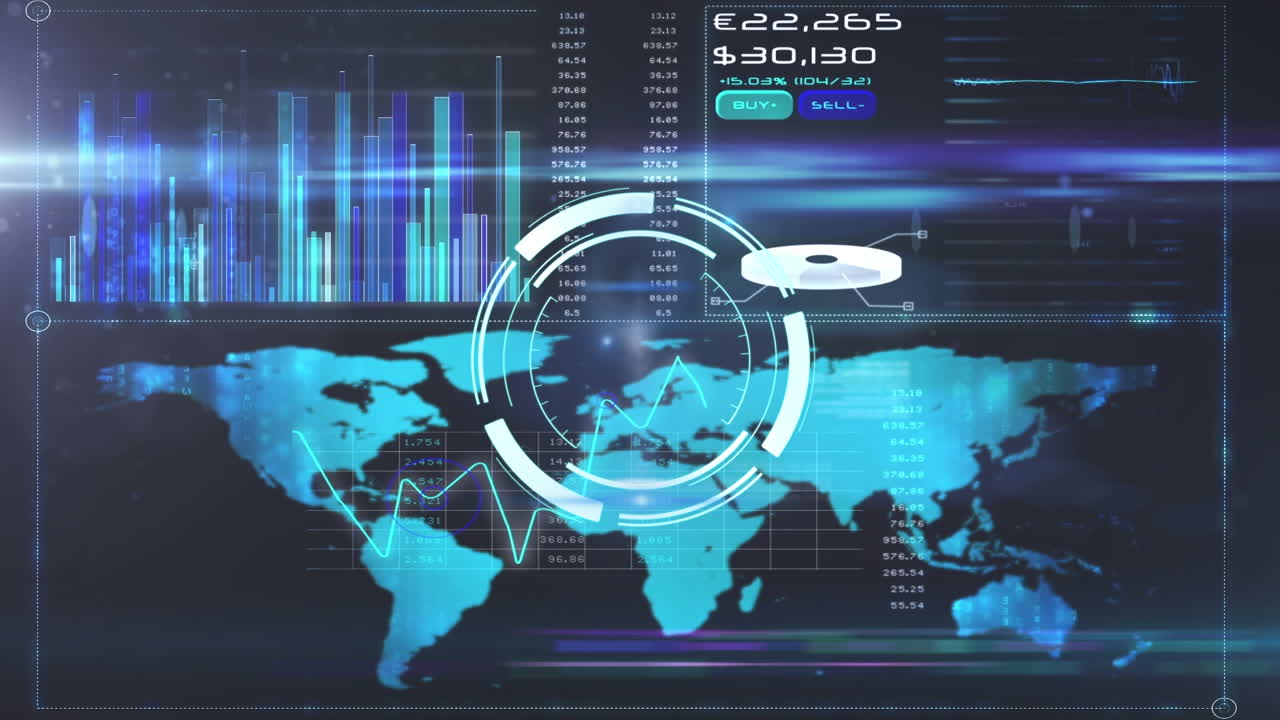 animación del escaneo del alcance sobre el procesamiento de datos sobre fondo negro