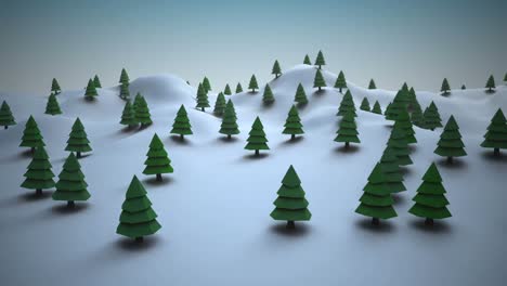 kerstbomen op een besneeuwd landschap