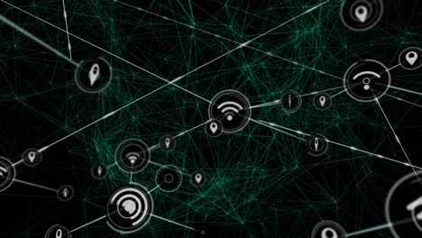 Animation-of-network-of-connections-with-icons-over-black-background