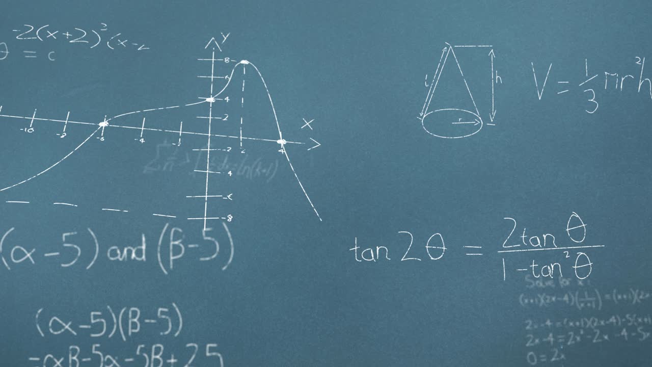 파란색 배경 위의 수학 방정식의 애니메이션