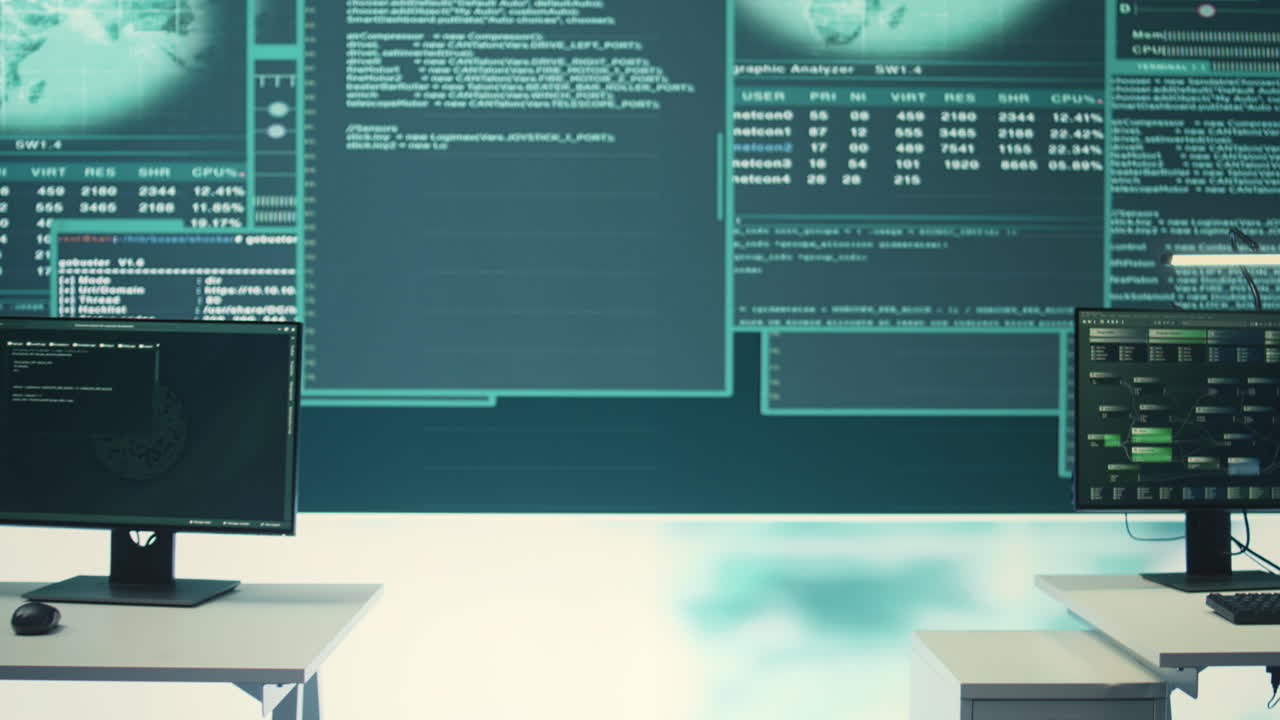 pusta rządowa sala cyberobrony i nadzoru.