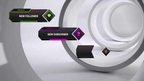 Animation of social media icon with texts over circles on white background