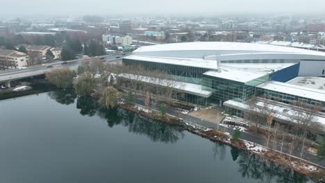 aerial view of the downtown spokane exhibit hall for hosting conventions