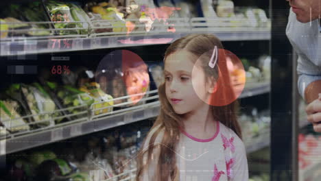 animación del procesamiento de datos financieros sobre compras de padre e hija caucásicos