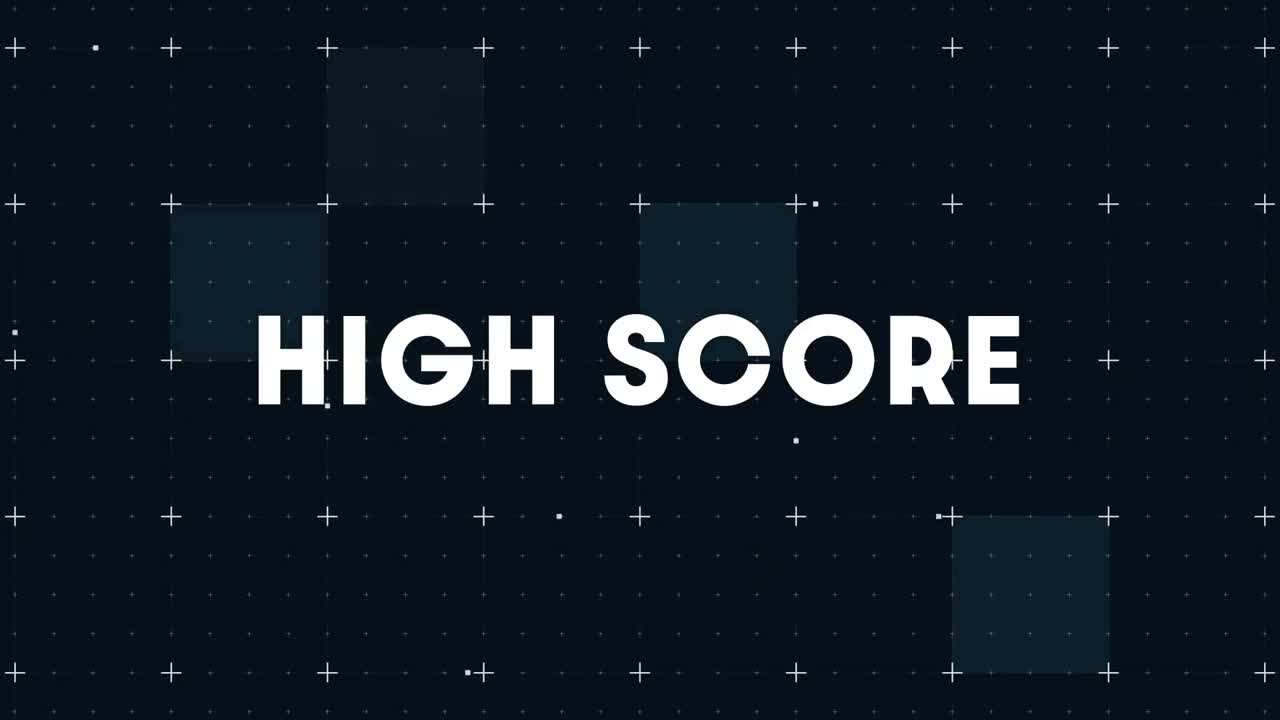 Animation of high score text in white, over white grid and cursors on black background