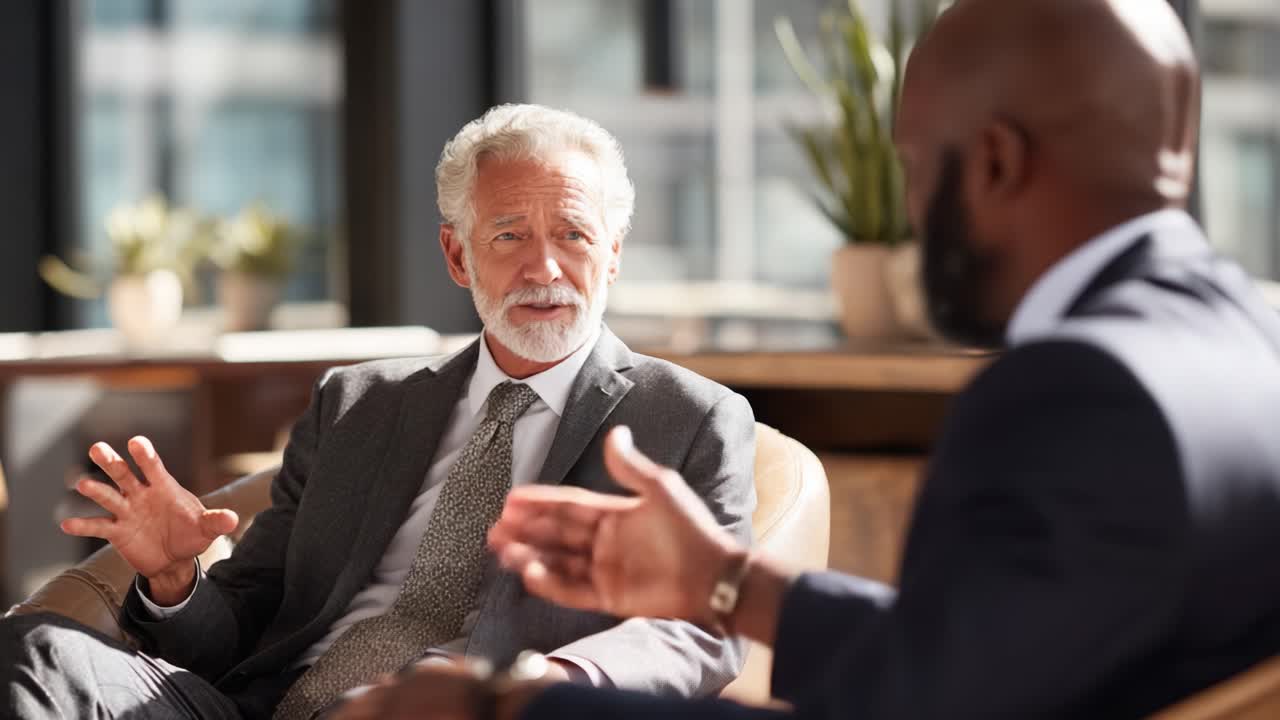 Engaging Discussion Between Two Business Professionals in a Modern Office Setting, Highlighting Effective Communication and Collaboration in the Workplace