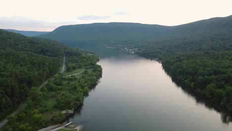 stunning aerial over the tennessee river near chattanooga tennessee and the raccoon mountain reservoir