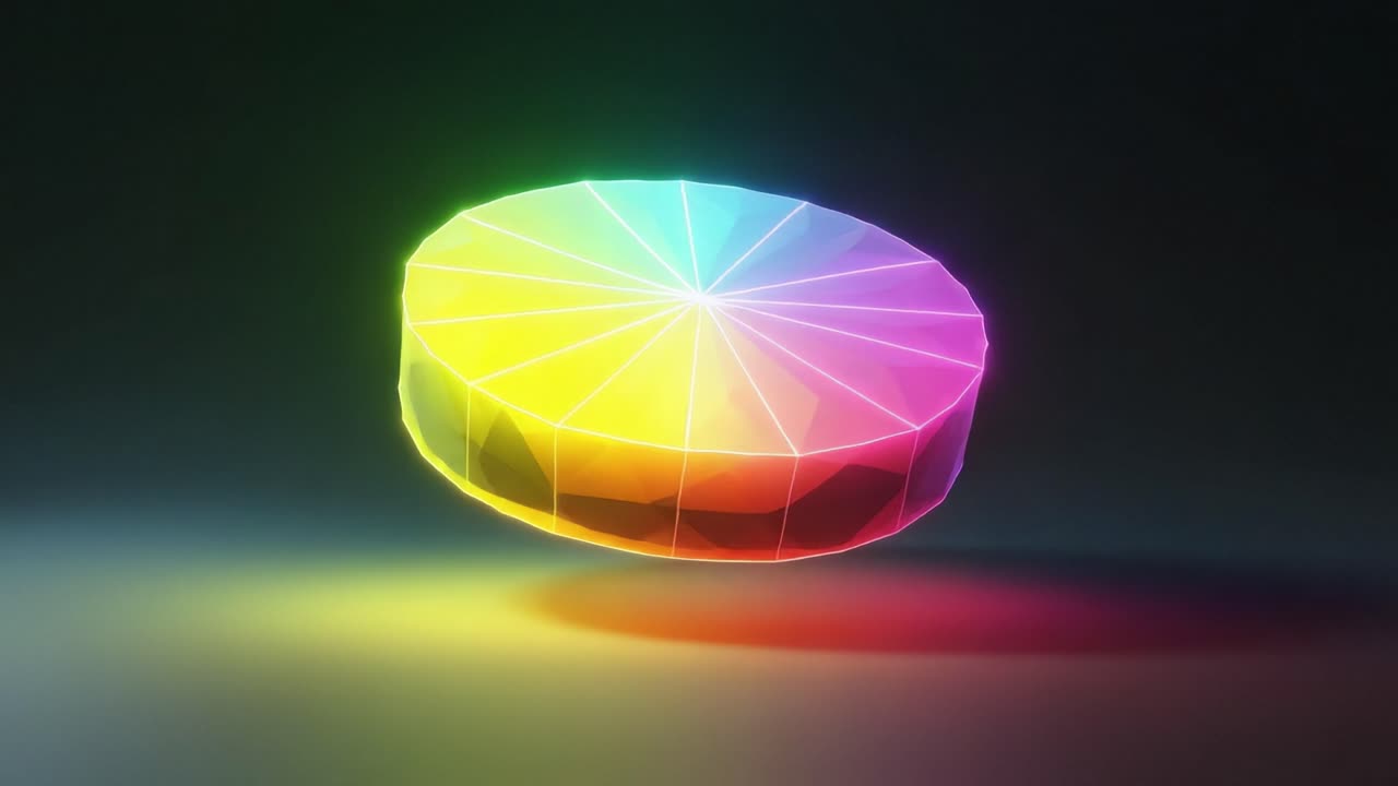 A Stunning Visual Representation of a Geometric Shape with Vibrant Gradients Transitioning from Warm to Cool Tones, Captured in Two Distinct Frames