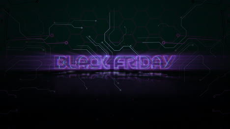 texto de introducción de animación viernes negro y fondo de animación cyberpunk con chip de computadora y luces de neón 2