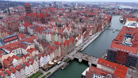 aerial parallax, gdansk old town, main town hall, motlava river, st.mary’s