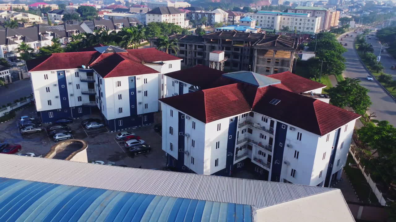 Beautiful aerial of modern apartment complexes in the Gudu area in the city of Abuja, Nigeria on a sunny day