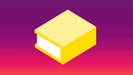 animación del icono del libro amarillo flotando contra el espacio de copia en un fondo de gradiente púrpura.