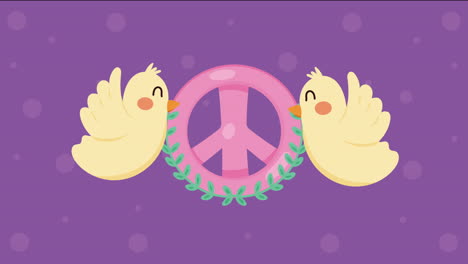 world peace symbol with doves animation