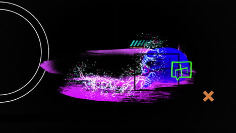aniamtion of colorful shapes and glitter on black background